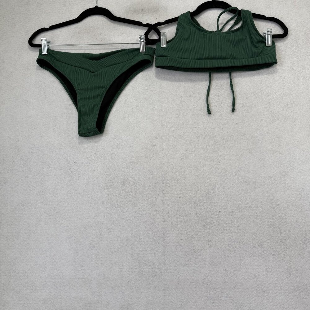 Sunny co clothing Bikini Swimsuit Womens Medium Green 2 Piece Tank Top Tie Back